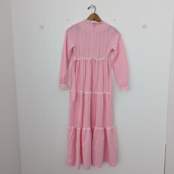 Vintage Dress Girls Size 9-10 Pink Smocked Maxi Boho Hippie Long Sleeve - Picture 6 of 8